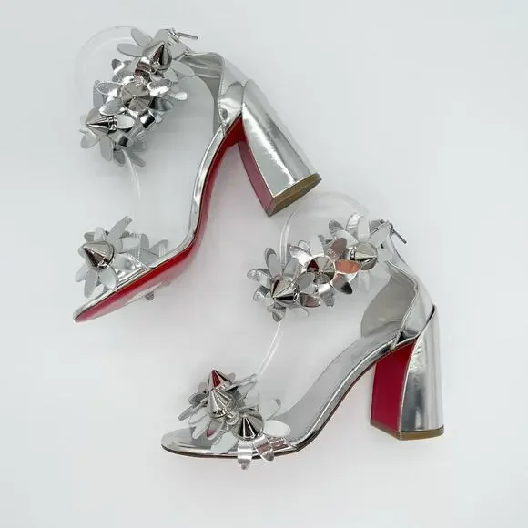 Christian Louboutin Daisy Spike Metallic Silver Ankle Cuff Sandals EU 37.5 - Picture 5 of 15